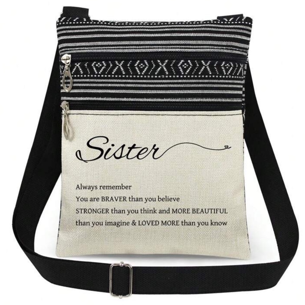 Kind Words To “Sister” Graphic Adjustable Crossbody Bag!